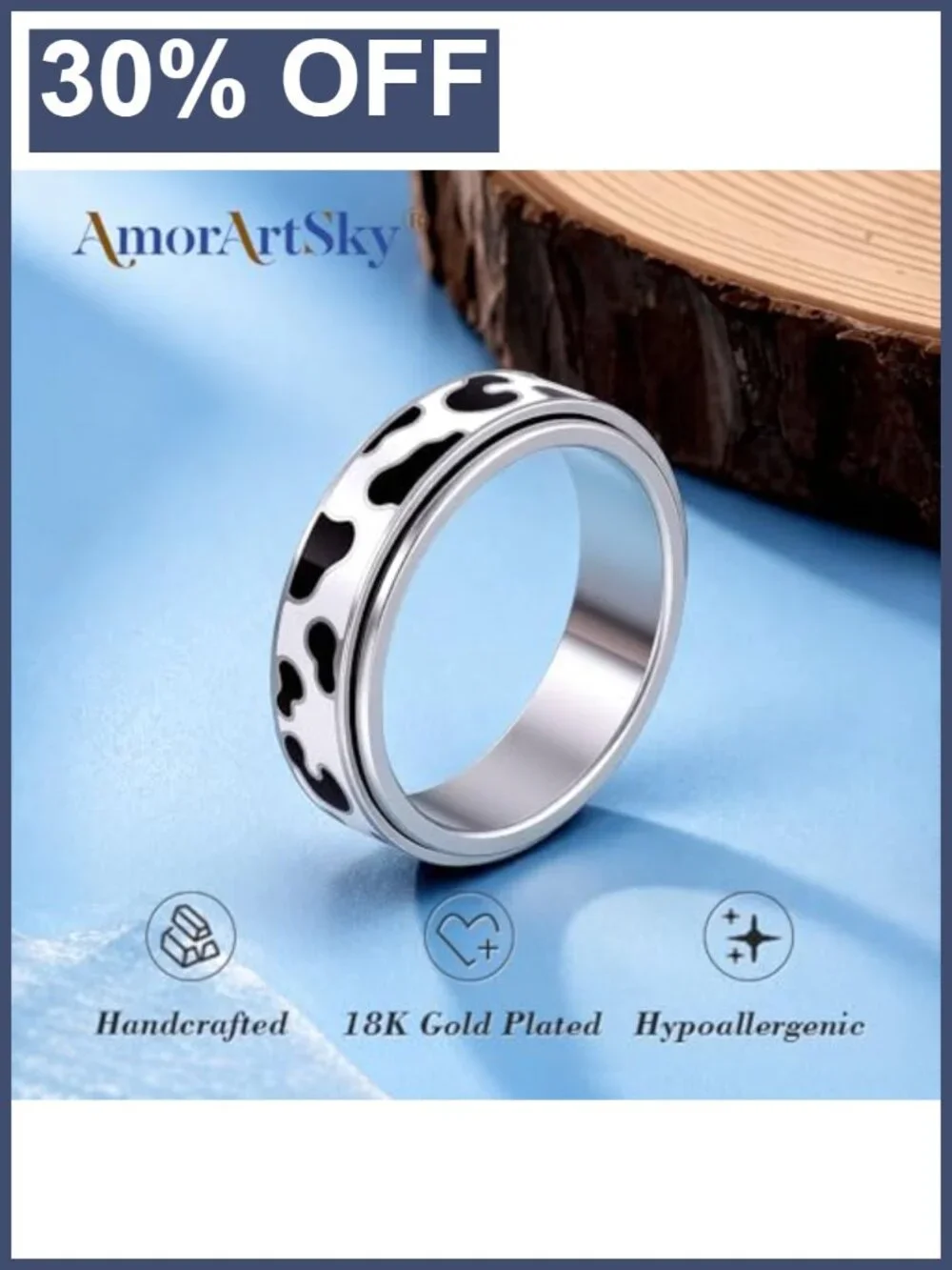 18K Gold Plated Stainless Steel Fidget Spinner Ring Anxiety Relief